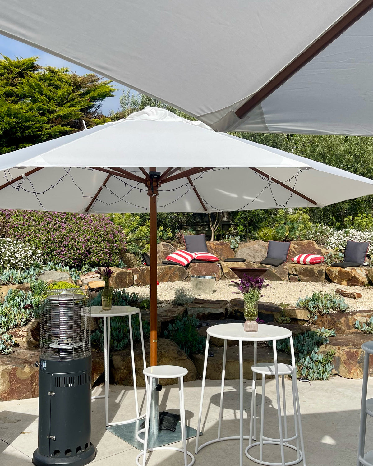 13ft White Polycotton Timber Umbrella – Project Example