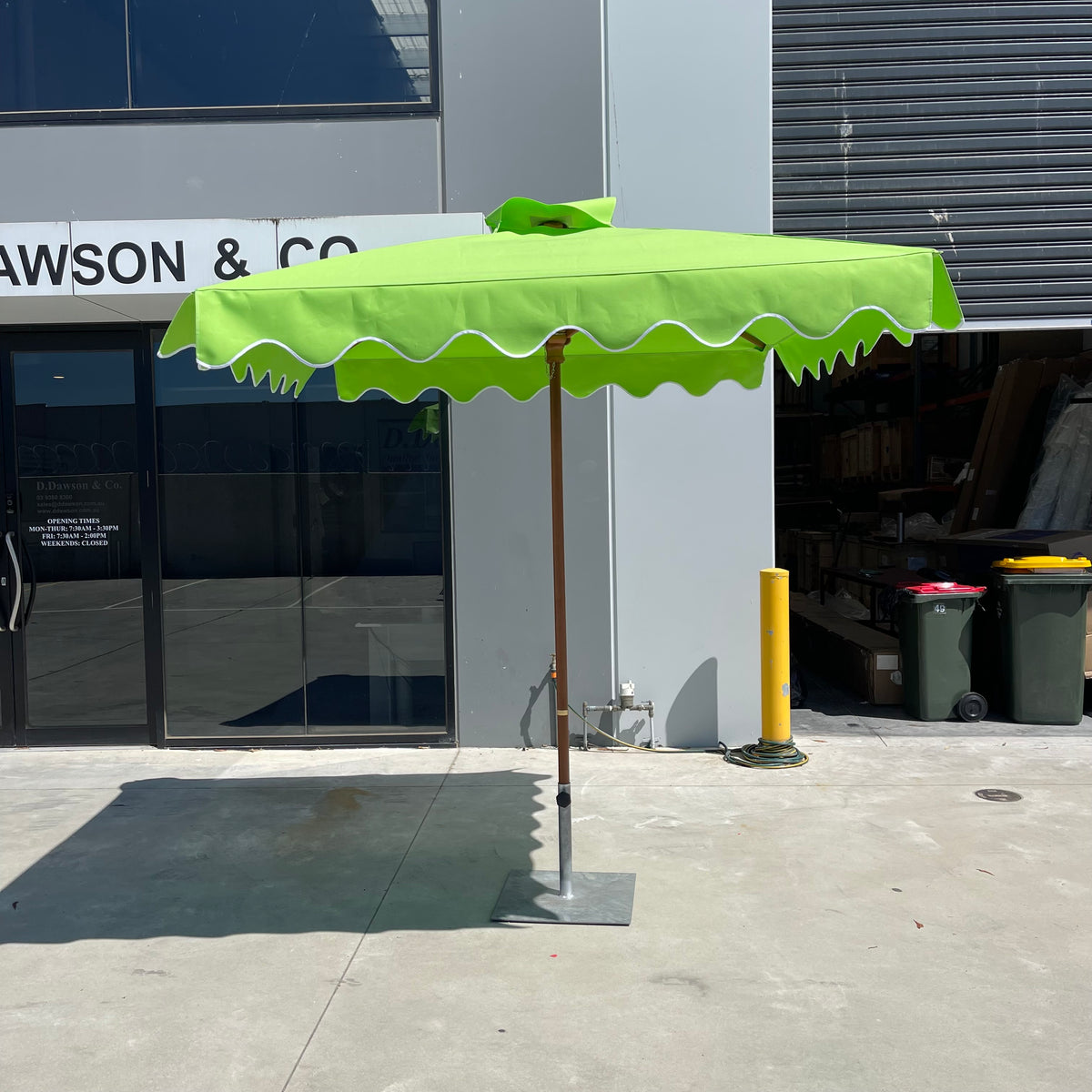 7ft Lime Green Timber Umbrella with Squiggle Valances